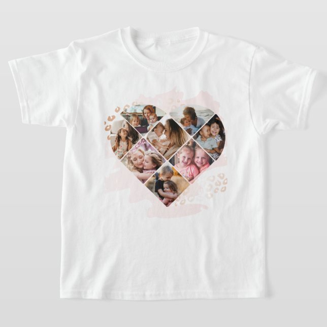 Family Photo Best Grandma Ever Heart Shape 8 Photo T-Shirt (Laydown)