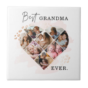 Family Photo Best Grandma Ever Heart Shape 8 Photo Tile