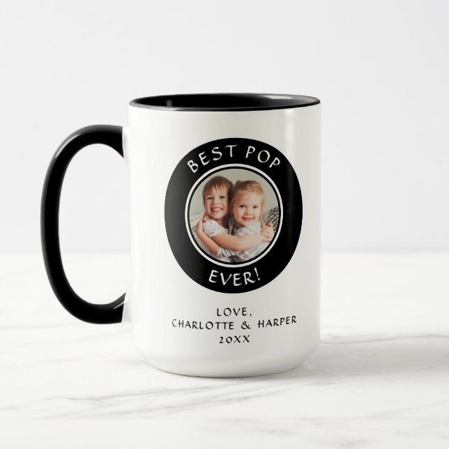 Family Photo Best Pop Ever Modern Fun Dad Template Mug (Left)