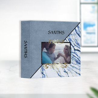Family Photo Blue Marble Leather Scrapbook Binder