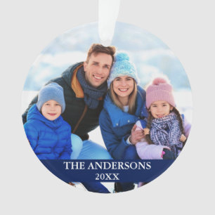 Family Photo Blue Ornament