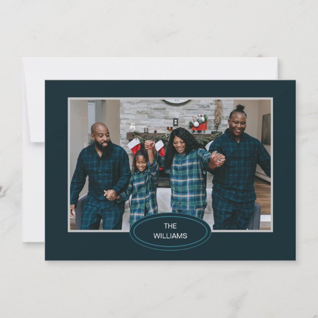 Family Photo Blue Pyjamas Framed Christmas Card (Front)
