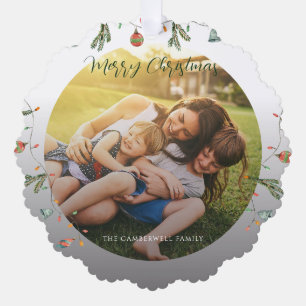 Family Photo Boho Christmas Holiday Festive Ornament Card