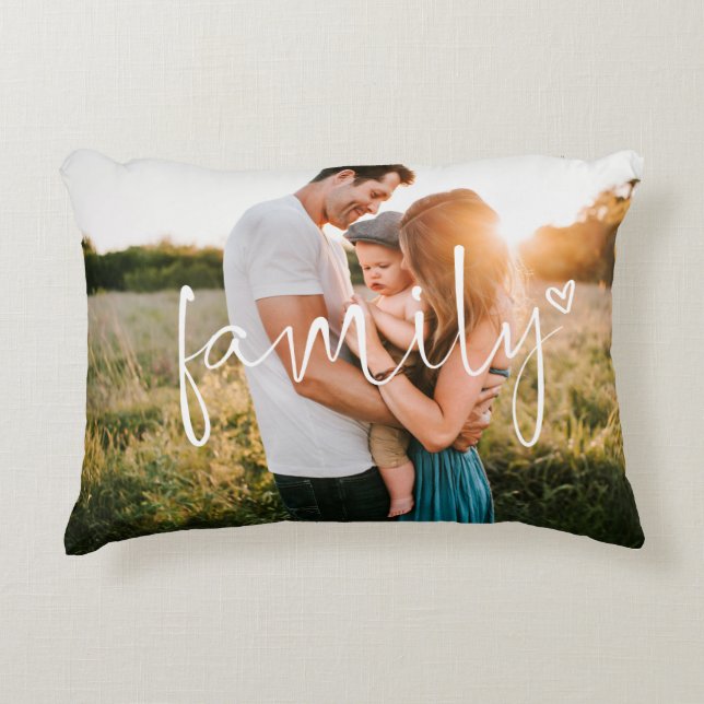 Family Photo | Calligraphy Trendy Heart Accent Pillow (Front)