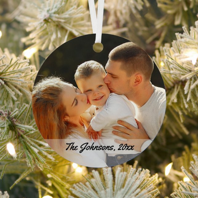 family photo chic calligraphy holiday metal ornament (Insitu)
