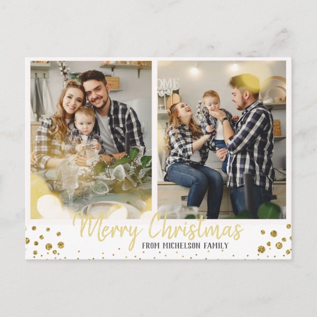 Family Photo Christmas Card Gold Confetti card (Front)