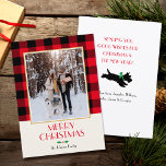 Family Photo Christmas Custom Red Flat Holiday Card<br><div class="desc">A traditional Christmas card template, ready for you to personalize with your own text and photo. This festive design, features a checked Buffalo Plaid pattern framing your photograph, and a vintage-style Scottie Dog illustration on the back. This is an editable template, so you can customize all the text and make...</div>