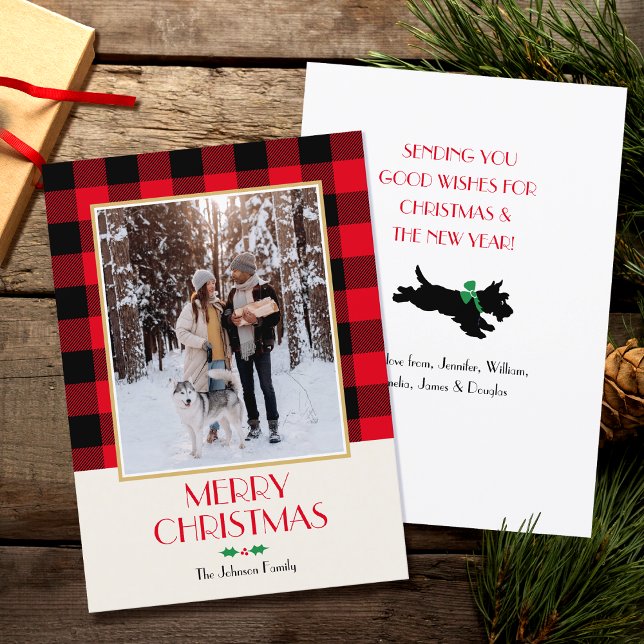 Family Photo Christmas Custom Rustic Red Flat Holiday Card (Creator Uploaded)