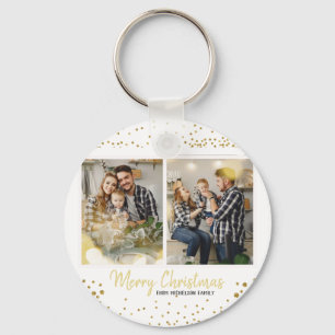 Family Photo Christmas Gold Confetti  Keychain