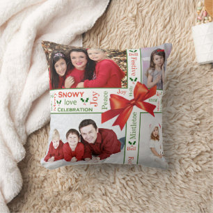 Family Photo Christmas in different languages Throw Pillow
