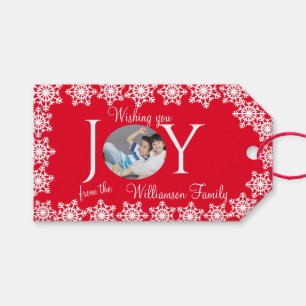 Family Photo Christmas Red White Snowflake H Gift Tags