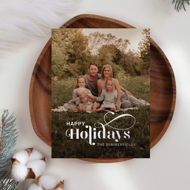 Family Photo Christmas Silver Foil Holiday Postcard (Family Photo Script Christmas Holidays Greetings )