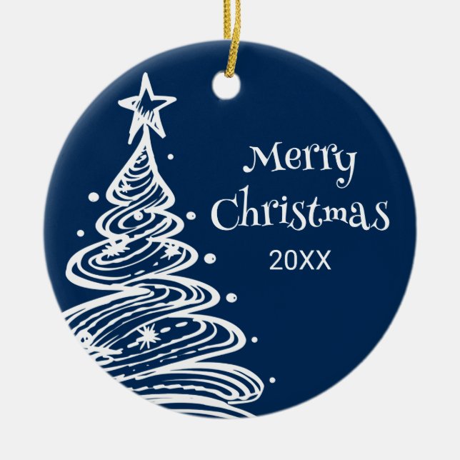 Family Photo Christmas Tree Gift Ceramic Ornament (Front)
