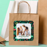 Family Photo Christmas Watercolor Botanicals Square Sticker<br><div class="desc">This watercolor botanicals with family photo Christmas design is a perfect addition to your gift giving. It features a hand painted watercolor pattern with holly and berries, pine needles, red florals and lots of winter greenery. Front and centre of your design is a photo slot for you to add your...</div>
