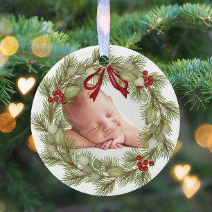 Family Photo Christmas Wreath Custom Ceramic Ornament