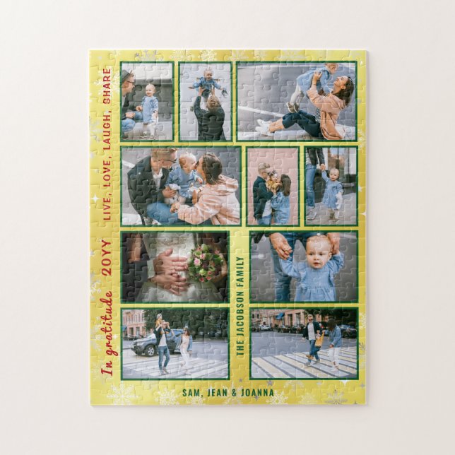 Family Photo Collage 10 Images Golden Personalized Jigsaw Puzzle (Vertical)