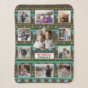 Family Photo Collage 11 Custom Christmas Pattern Sherpa Blanket