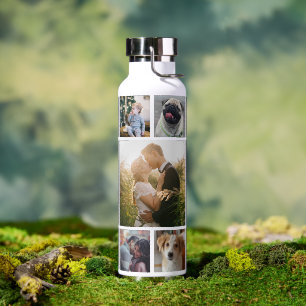 Family Photo Collage 11 Custom Pictures White Water Bottle