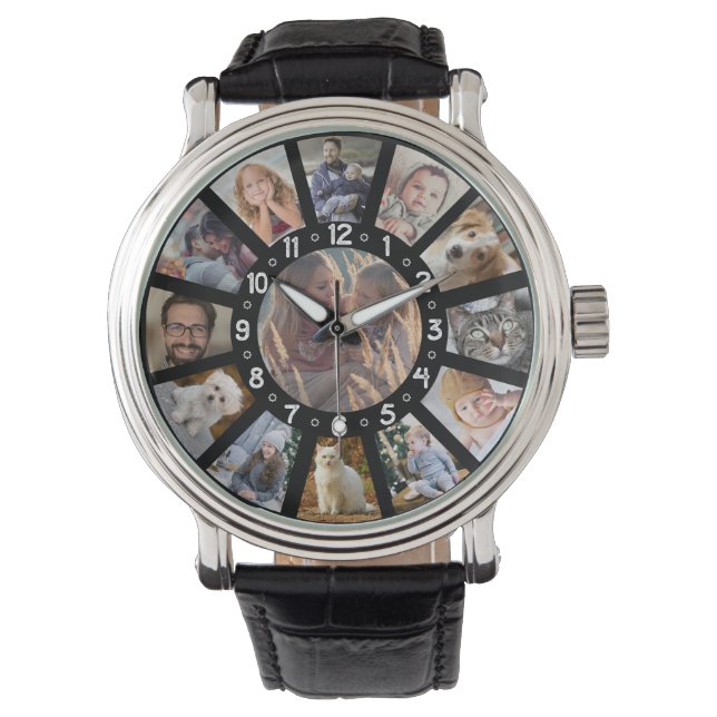 Family Photo Collage 13 Pic and Numbers Easy Black Watch (Front)