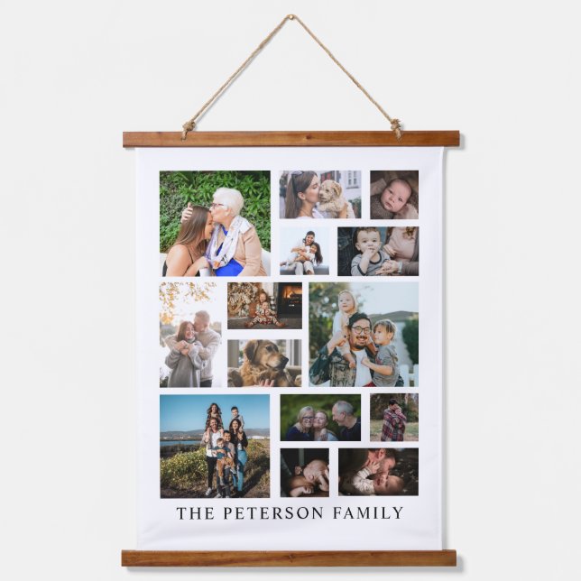 Family Photo Collage 14 Picture Name Wall Tapestry (Front)