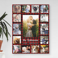 Family Photo Collage 15 + Name Red Buffalo Plaid