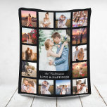 Family Photo Collage 15 Pictures   Name Black Fleece Blanket<br><div class="desc">Celebrate your family or wedding memories with this beautiful photo collage fleece blanket! This design includes one large central vertical photo and 14 square pictures. Add your Family name. The words "Love and Happiness" can also be changed!</div>