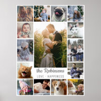 Family Photo Collage 15 Pictures + Name Grey White