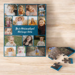 Family Photo Collage 16 Instagram Picture Blue Jigsaw Puzzle<br><div class="desc">Create a special keepsake with this Modern Personalized Photo Collage Custom Colour Jigsaw Puzzle! Featuring your favourite photos in a stylish collage layout, this customizable puzzle allows you to upload multiple images and select the background colour that suits your taste. It's a fun and unique way to relive your memories,...</div>