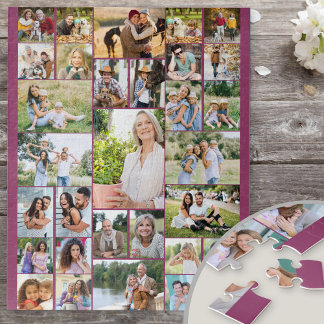 Family Photo Collage 31 Picture Pink Jigsaw Puzzle
