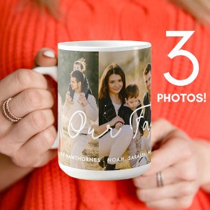 Family Photo Collage 3 Photos Custom text Coffee Mug