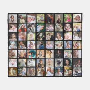 Family Photo Collage 56 Square Pics Easy Custom Bk Fleece Blanket