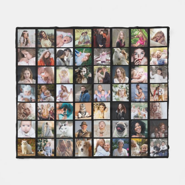 Family Photo Collage 56 Square Pics Easy Custom Bk Fleece Blanket (Front (Horizontal))
