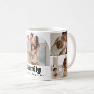 Family Photo Collage - 5 Photos and Custom Text Coffee Mug
