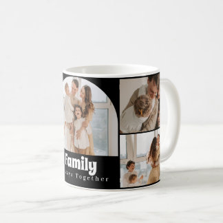 Family Photo Collage - 5 Photos and Custom Text Coffee Mug
