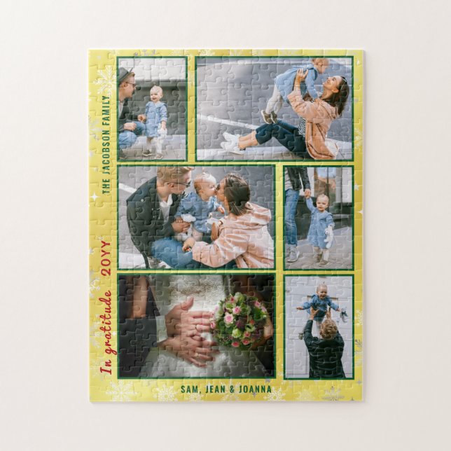 Family Photo Collage 6 Images Golden Personalized Jigsaw Puzzle (Vertical)