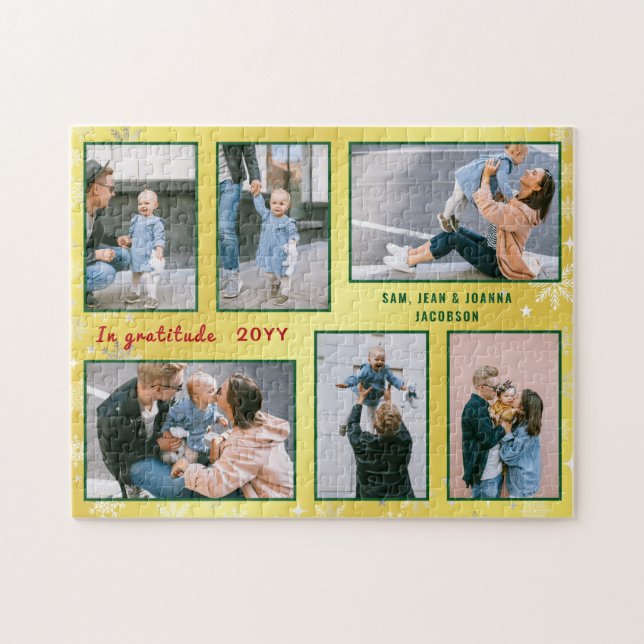 Family Photo Collage 6 Images Golden Personalized Jigsaw Puzzle (Horizontal)
