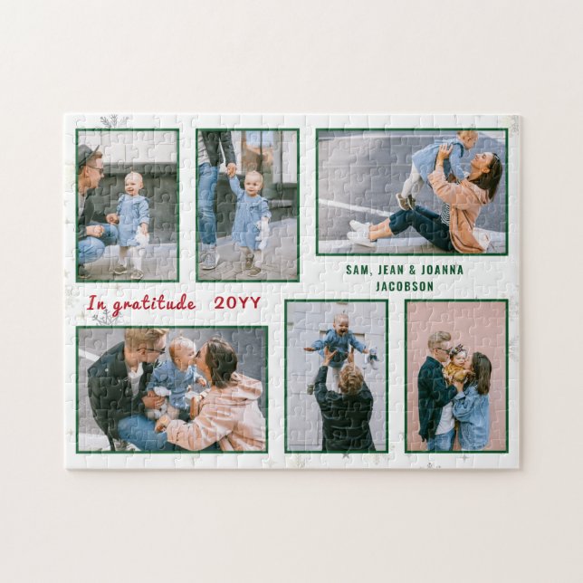 Family Photo Collage 6 Images White Personalized Jigsaw Puzzle (Horizontal)