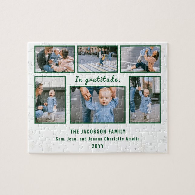 Family Photo Collage 6 Images White Personalized Jigsaw Puzzle (Horizontal)