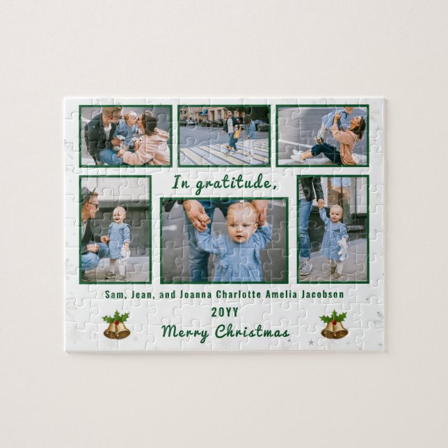 Family Photo Collage 6 Images White Personalized Jigsaw Puzzle (Horizontal)