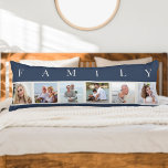 FAMILY Photo Collage 6 Picture Blue Body Pillow<br><div class="desc">Personalized long pillow with the word FAMILY lettered above your photos. The photo template is set up for you to add 6 of your favourite pictures, which are displayed in square format in a simple, strip style, photo collage. This smart and stylish custom piece of home decor, has a coastal...</div>