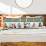 FAMILY Photo Collage 6 Picture Green Body Pillow<br><div class="desc">Personalized long pillow with the word FAMILY lettered above your photos. The photo template is set up for you to add 6 of your favourite pictures, which are displayed in square format in a simple, strip style, photo collage. This smart and stylish custom piece of home decor, has a trendy...</div>