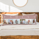 FAMILY Photo Collage 6 Picture Pink Body Pillow<br><div class="desc">Personalized long pillow with the word FAMILY lettered above your photos. The photo template is set up for you to add 6 of your favourite pictures, which are displayed in square format in a simple, strip style, photo collage. This smart and stylish custom piece of home decor, has a gentle...</div>