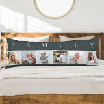 FAMILY Photo Collage 6 Picture Slate Grey Body Pillow<br><div class="desc">Personalized long pillow with the word FAMILY lettered above your photos. The photo template is set up for you to add 6 of your favourite pictures, which are displayed in square format in a simple, strip style, photo collage. This smart and stylish custom piece of home decor, has a chic...</div>