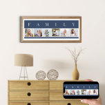 FAMILY Photo Collage 6 Picture Strip Blue Custom Poster<br><div class="desc">Personalized poster print with the word FAMILY lettered above your photos. The photo template is set up for you to add 6 of your favourite pictures, which are displayed in square format in a simple, strip style, photo collage. This smart and stylish custom piece has a coastal colour palette of...</div>
