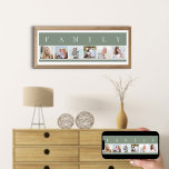 FAMILY Photo Collage 6 Picture Strip Green Custom Poster<br><div class="desc">Personalized poster print with the word FAMILY lettered above your photos. The photo template is set up for you to add 6 of your favourite pictures, which are displayed in square format in a simple, strip style, photo collage. This smart and stylish custom piece has a calm colour palette of...</div>