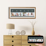 FAMILY Photo Collage 6 Picture Strip Slate Custom Poster<br><div class="desc">Personalized poster print with the word FAMILY lettered above your photos. The photo template is set up for you to add 6 of your favourite pictures, which are displayed in square format in a simple, strip style, photo collage. This smart and stylish custom piece has a neutral colour palette of...</div>
