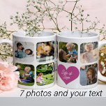 Family photo collage 7 photos custom name text coffee mug<br><div class="desc">Add 7 photos and create a cute custom multi photo collage grid coffee mug with a trendy hot pink magenta heart and chic script for your family. Easy to personalize with your custom square images, text, and signature. It can be a nice thoughtful keepsake gift for Mother's Day, Father's Day,...</div>