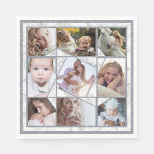 Family Photo Collage 9 Instagram Pictures   Marble Napkin