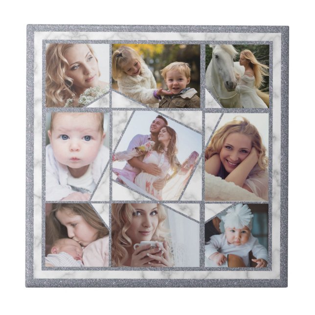 Family Photo Collage 9 Instagram Pictures | Marble Tile (Front)