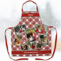 Family Photo Collage and Name Christmas Plaid